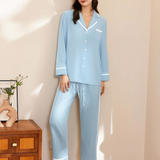 Knitted Jersey  Long Sleeve Buttoned Pajama Set