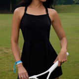 Weft-Knitted Black Sports Camisole Dress