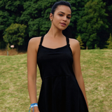 Weft-Knitted Black Sports Camisole Dress