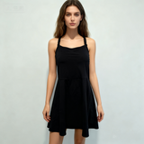 Weft-Knitted Black Sports Camisole Dress